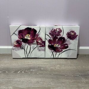 NEW 2 PCS Magenta  Floral Canvas Wall Art